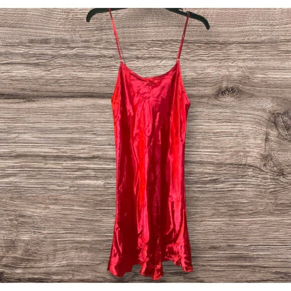 Red Satin Slip Dress Adjustable Straps Flowy Silhouette Sexy Coquette Vamp - Picture 3 of 6